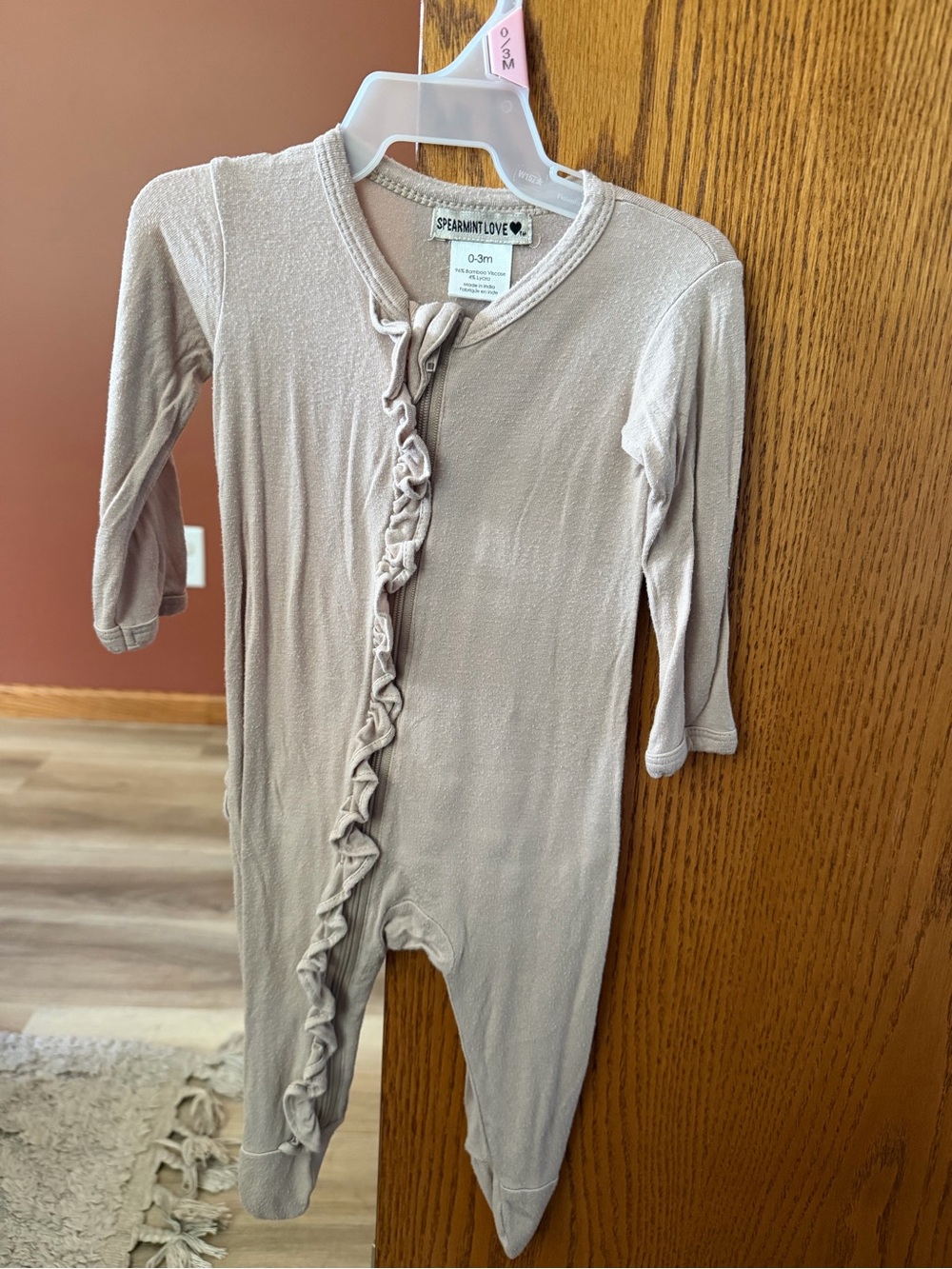 Baby Ruffle Zip Footed Romper - Light Beige